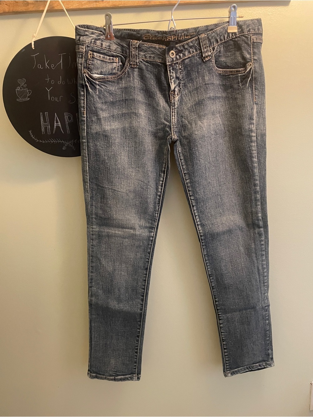 Blue Asphalt Dark Blue Denim Jeans with Brown Stitching